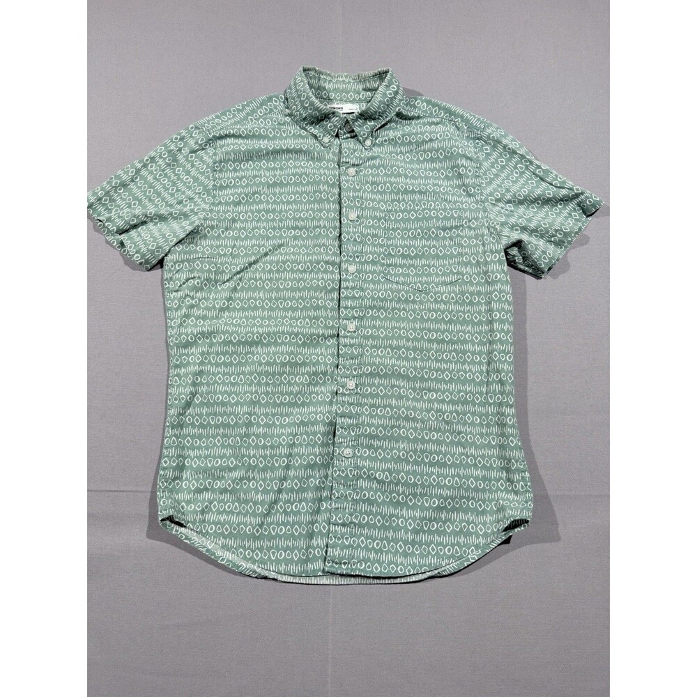 Sonoma Mens Small Cotton Shortsleeve Button Down Green Patterned